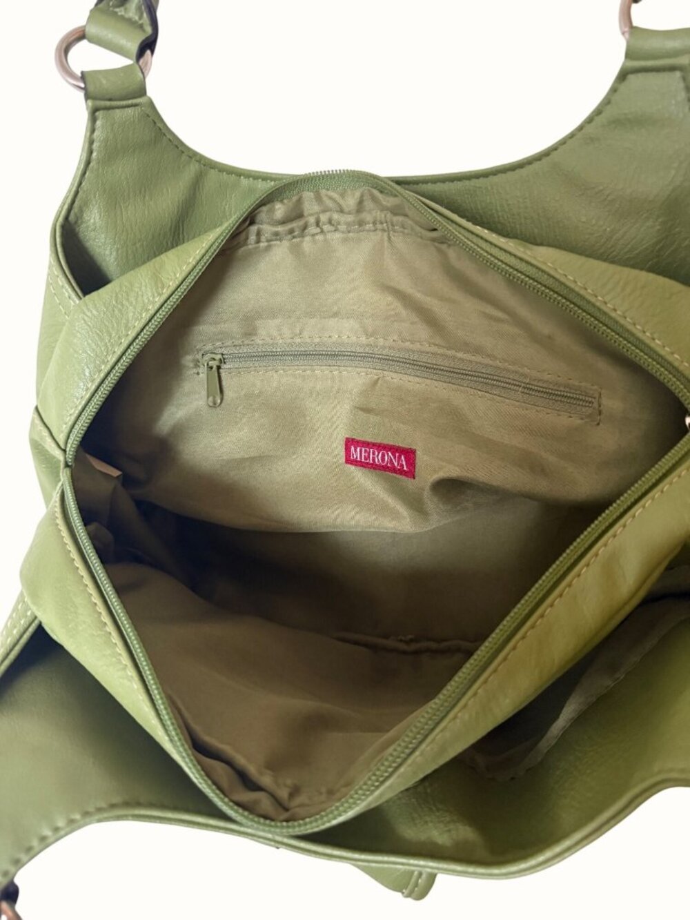 Merona Olive Green Faux Leather Shoulder Bag Gorgeous Bag w 2 Outer Pockets - Picture 2 of 9